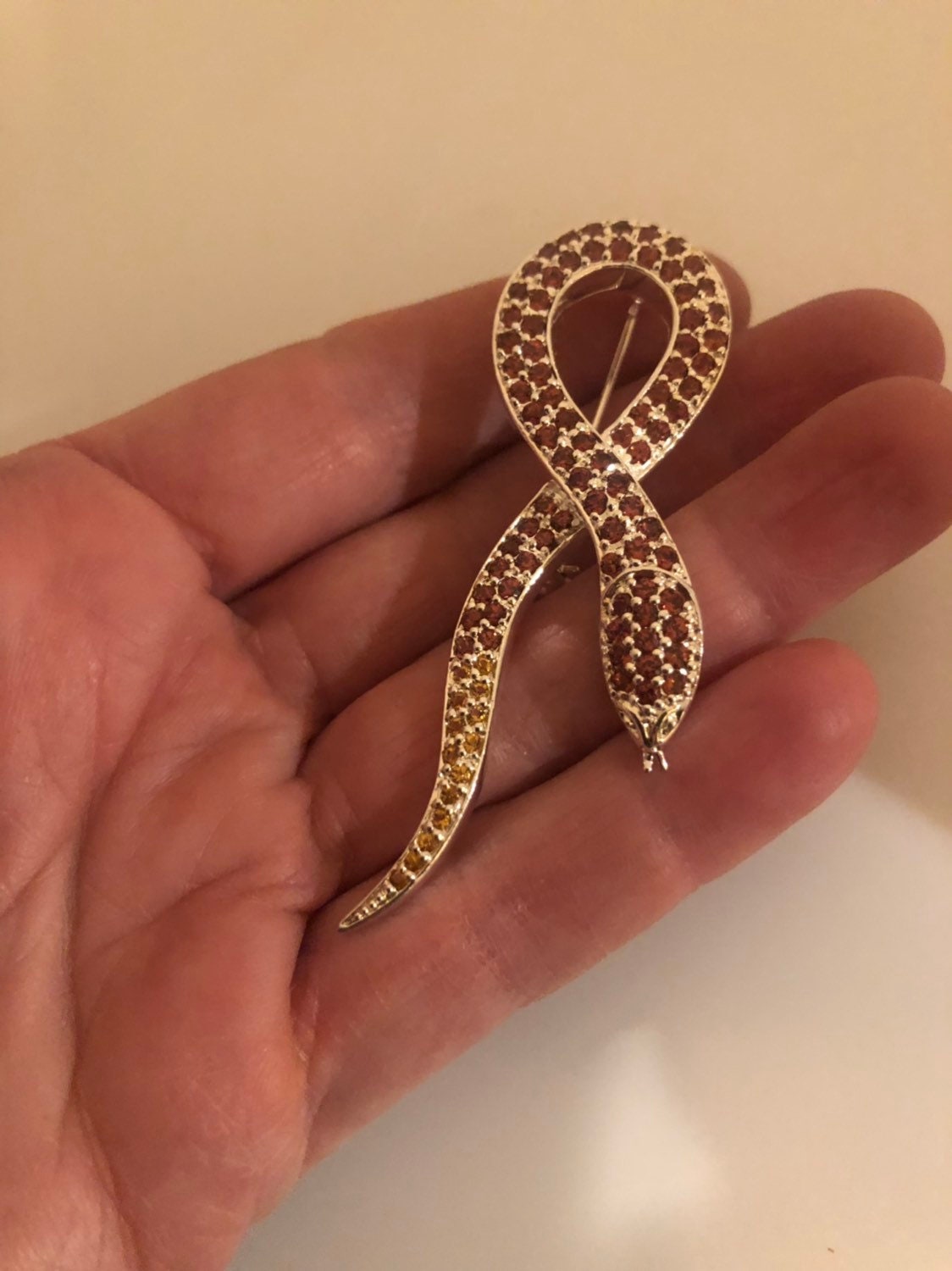 Antique Brooch 925 Sterling Silver Genuine Garnet and Citrine Snake Pin