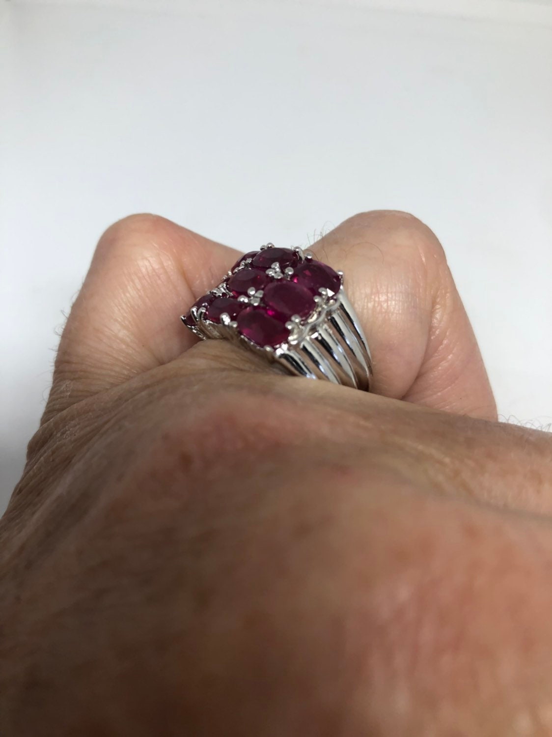 Vintage Handmade Pink Ruby Setting Sterling Silver Gothic Ring