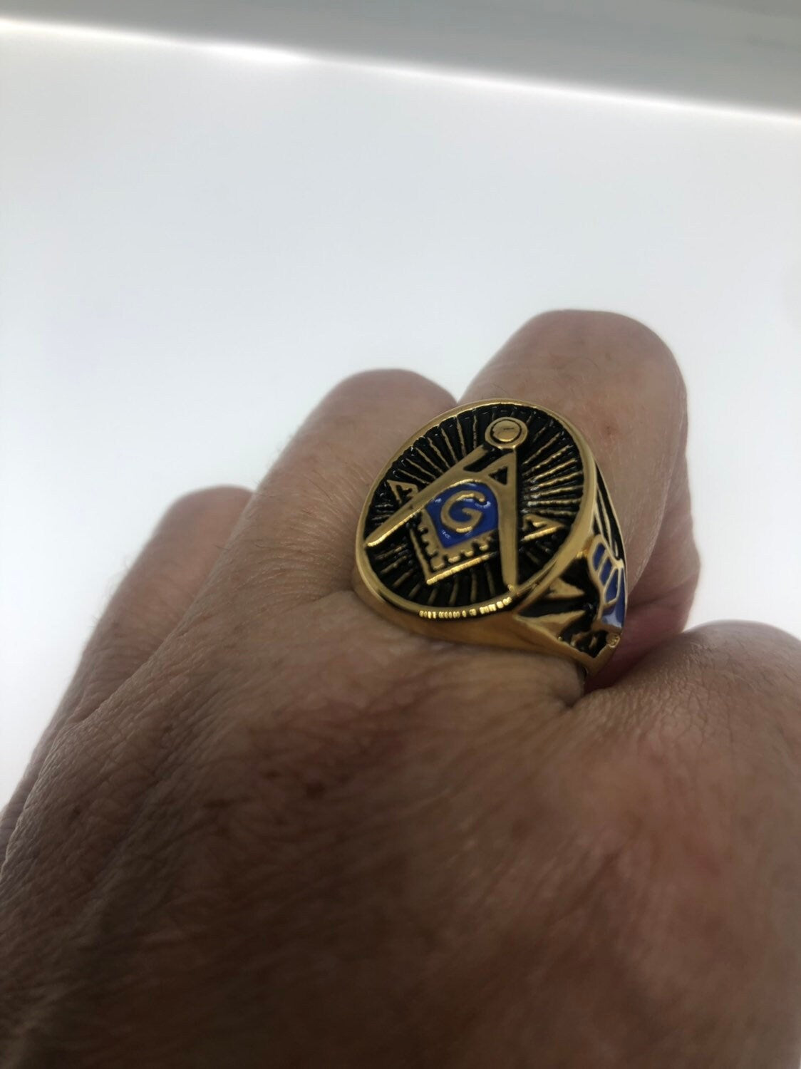 Vintage Gothic Golden Stainless Steel Free Mason G Mens Ring