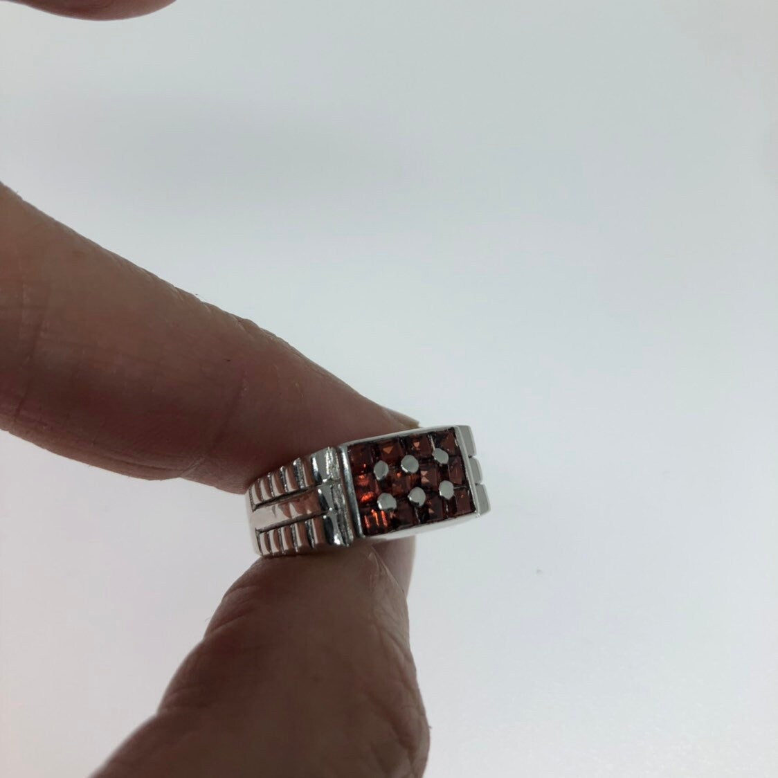 Vintage Red Bohemian Garnet Ring 925 Sterling Silver Cocktail Statement