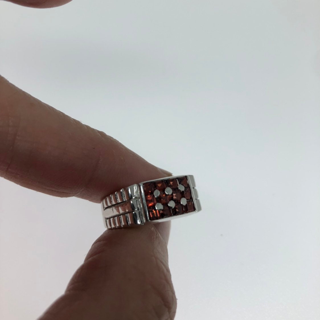 Vintage Red Bohemian Garnet Ring 925 Sterling Silver Cocktail Statement