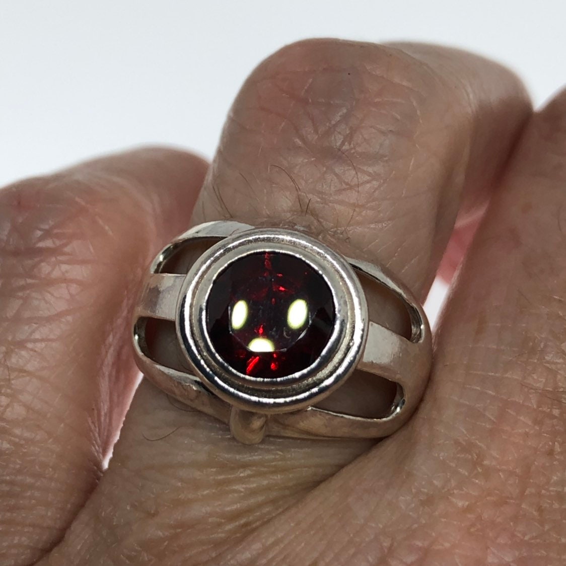 Vintage Bohemian Garnet Ring 925 Sterling Silver Cocktail Statement