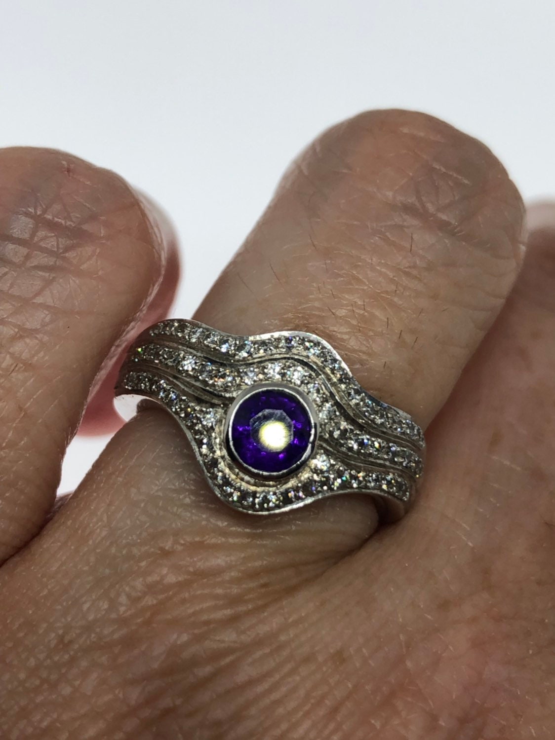 Vintage Handmade Genuine Purple Amethyst Filigree Setting 925 Sterling Silver Gothic Ring