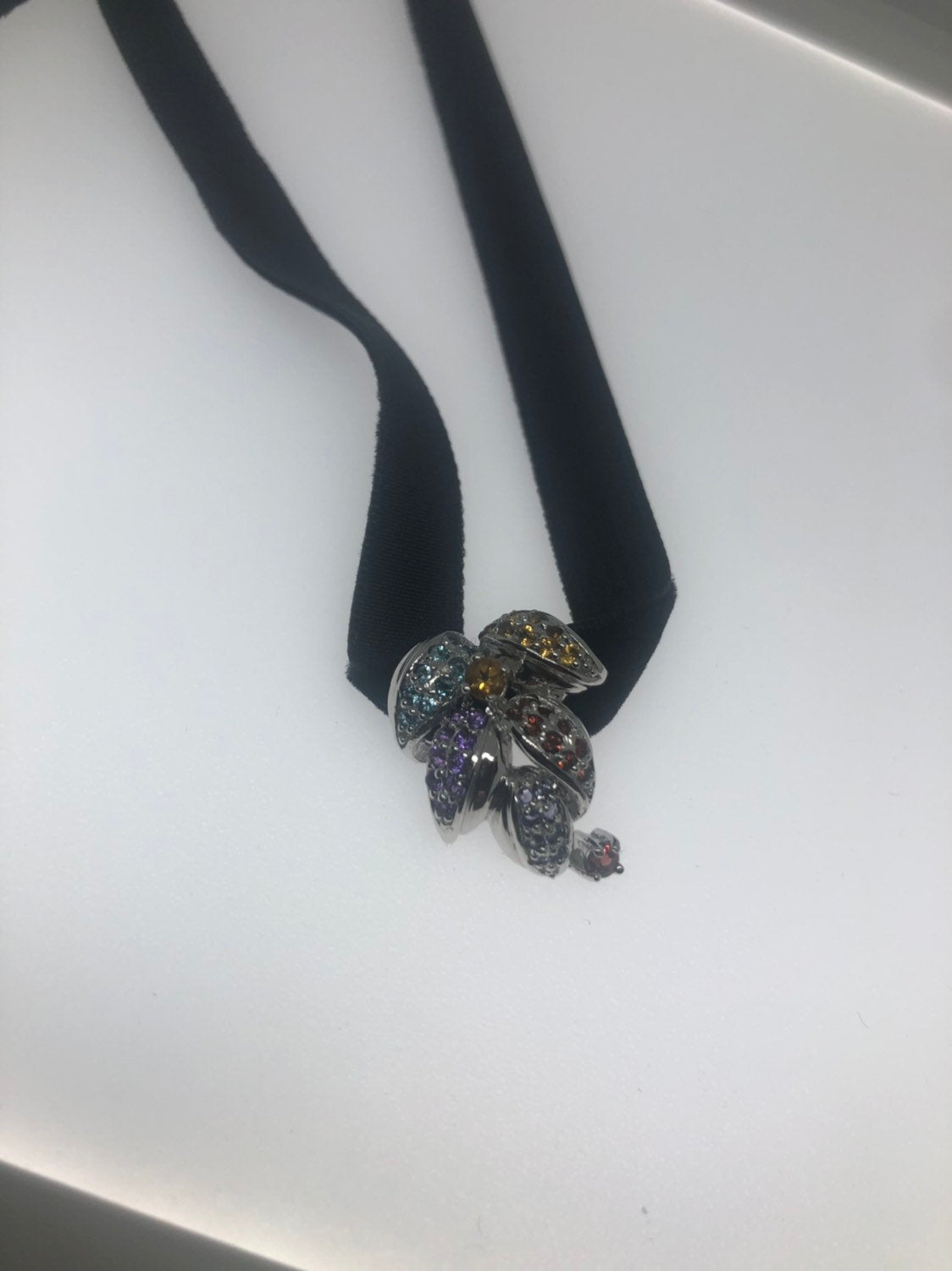 Vintage Handmade 925 Sterling Silver Genuine Garnet, Mixed Gemstone and Citrine Antique Pendant Necklace