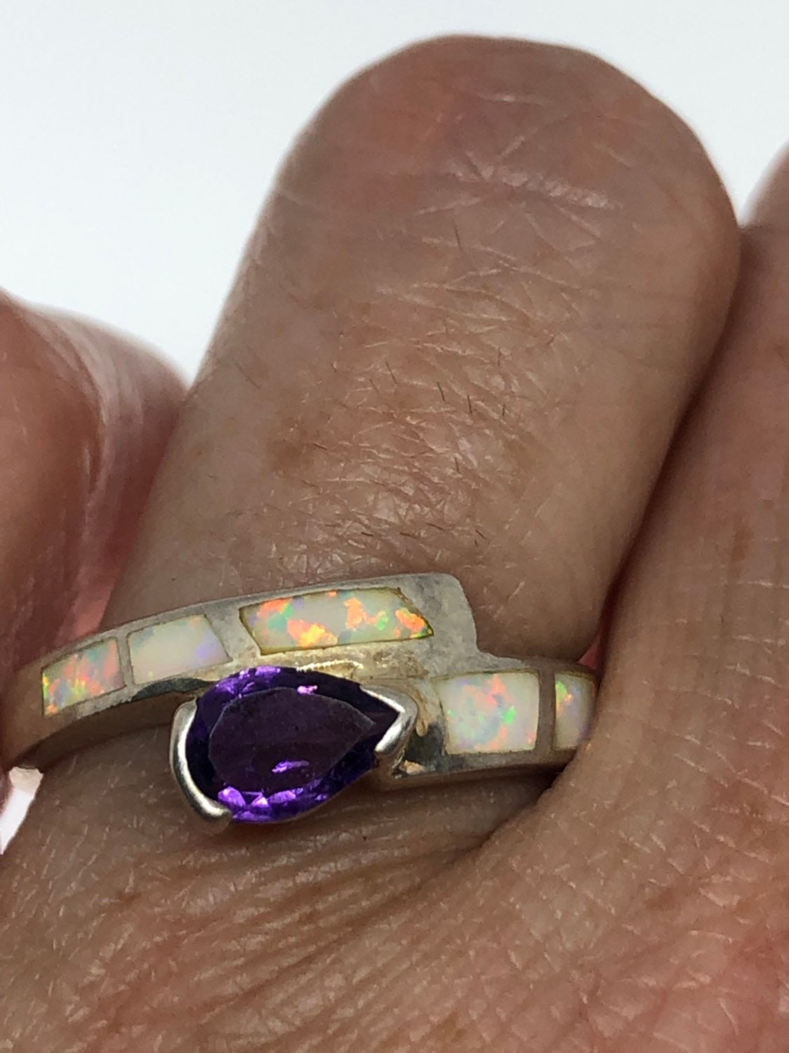 Vintage Handmade Genuine Purple Amethyst Opal 925 Sterling Silver