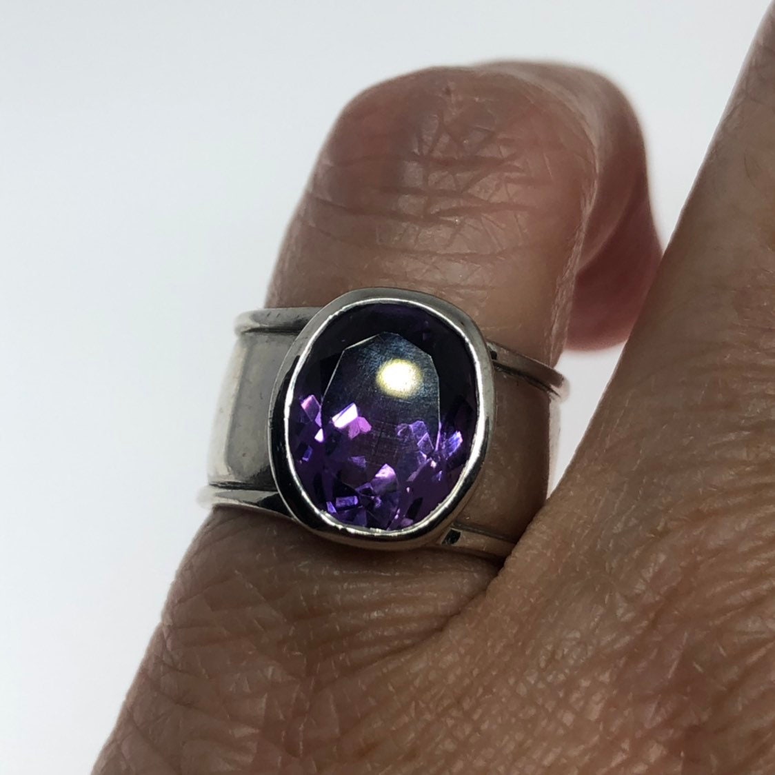 Vintage Handmade Genuine Purple Amethyst Filigree Setting 925 Sterling Silver Gothic Ring