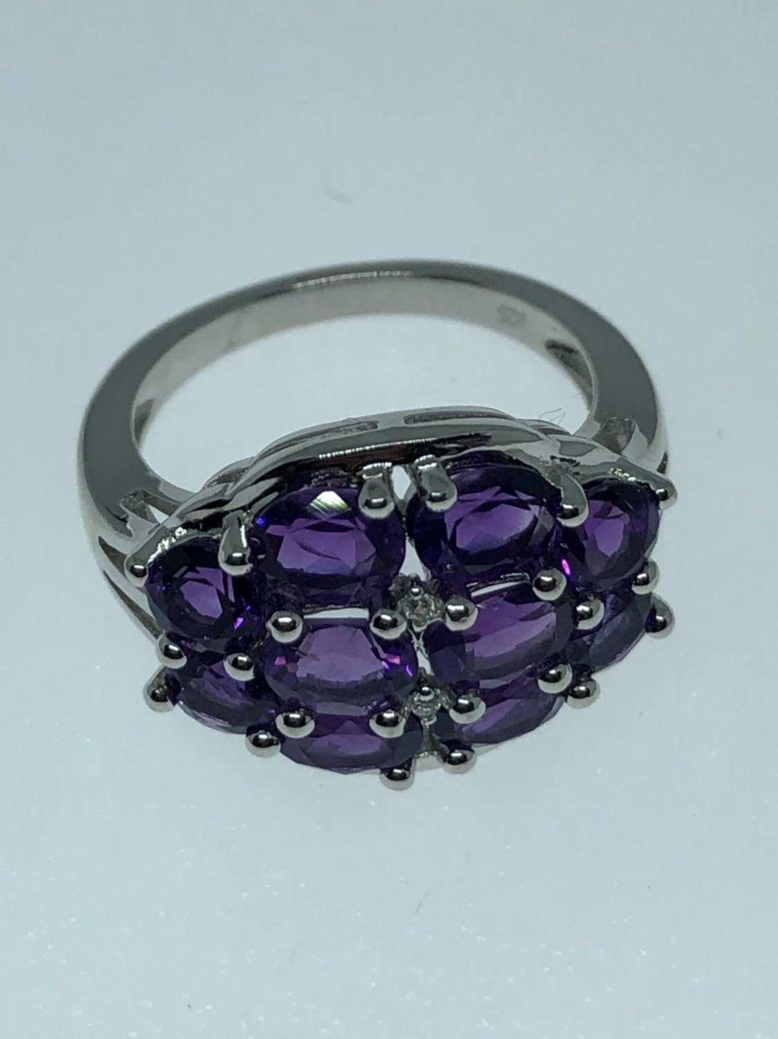 Vintage Handmade Genuine Purple Amethyst Filigree Setting 925 Sterling Silver Gothic Ring