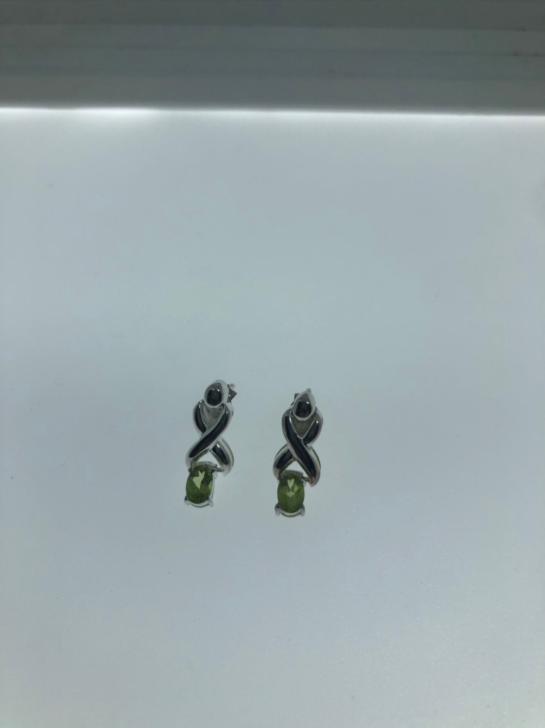 Vintage Handmade Sterling Silver Genuine Green Peridot post button Earrings