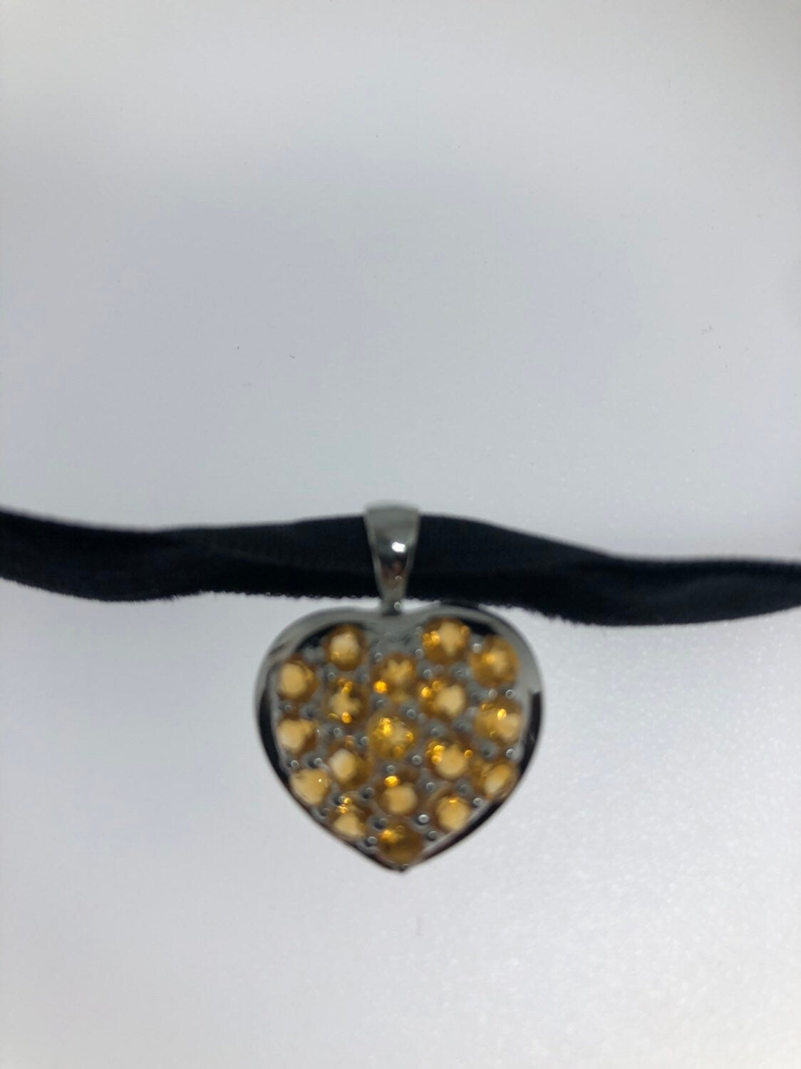 Vintage Handmade 925 Sterling Silver Genuine Citrine Antique Heart Pendant Necklace