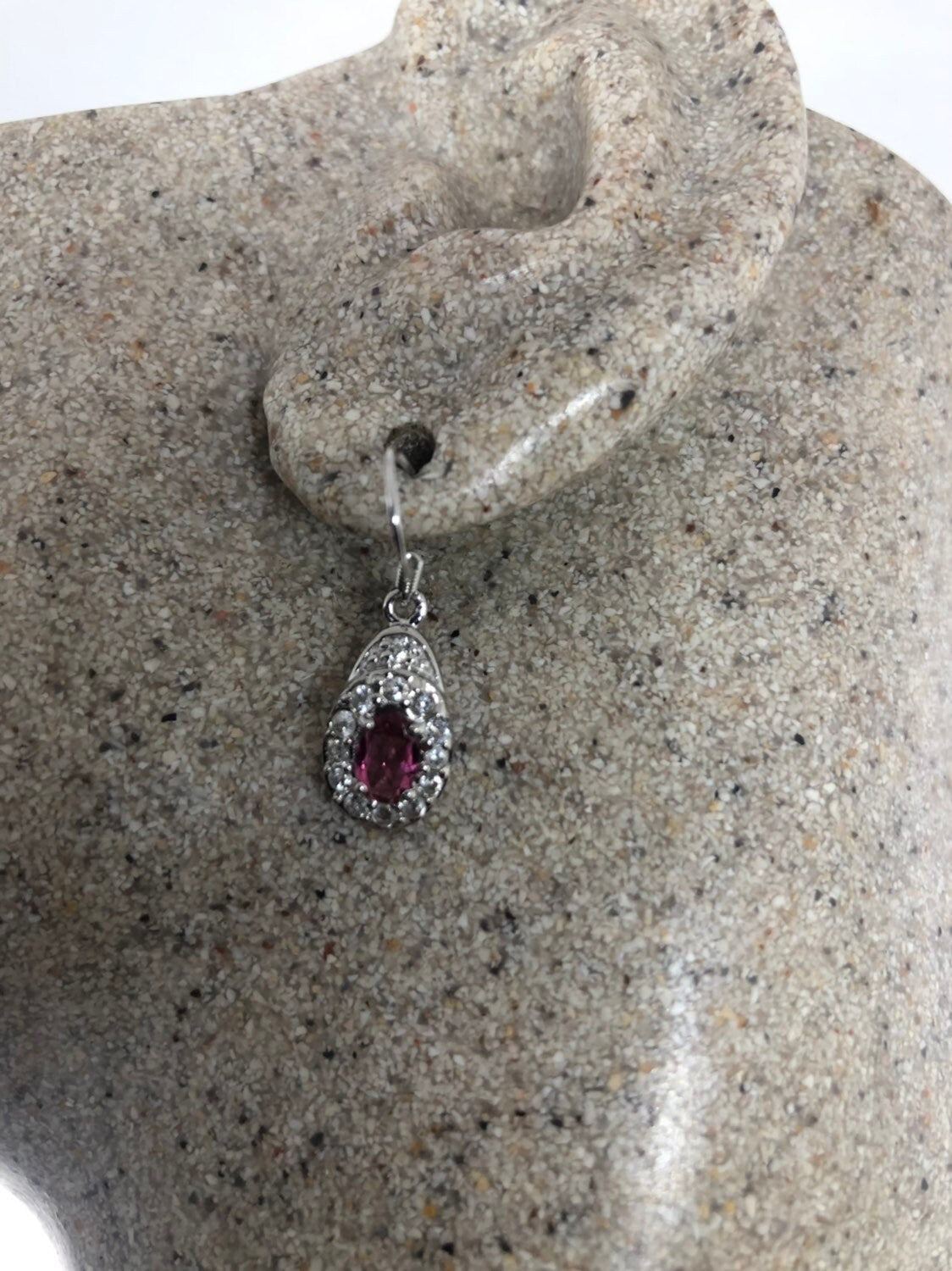 Vintage Handmade Sterling Silver White Sapphire Pink Tourmaline Gemstone Chandelier Earrings