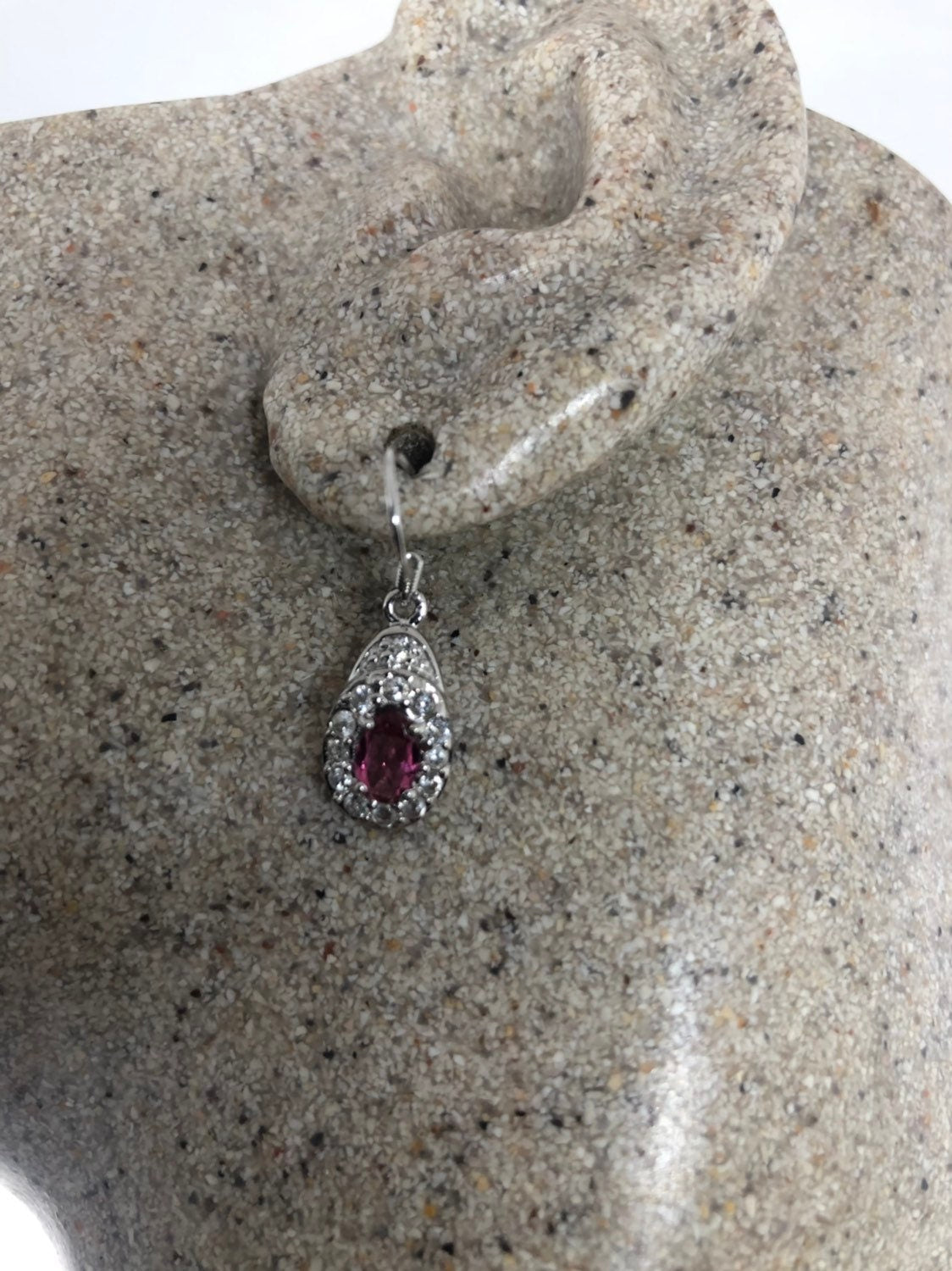 Vintage Handmade Sterling Silver White Sapphire Pink Tourmaline Gemstone Chandelier Earrings