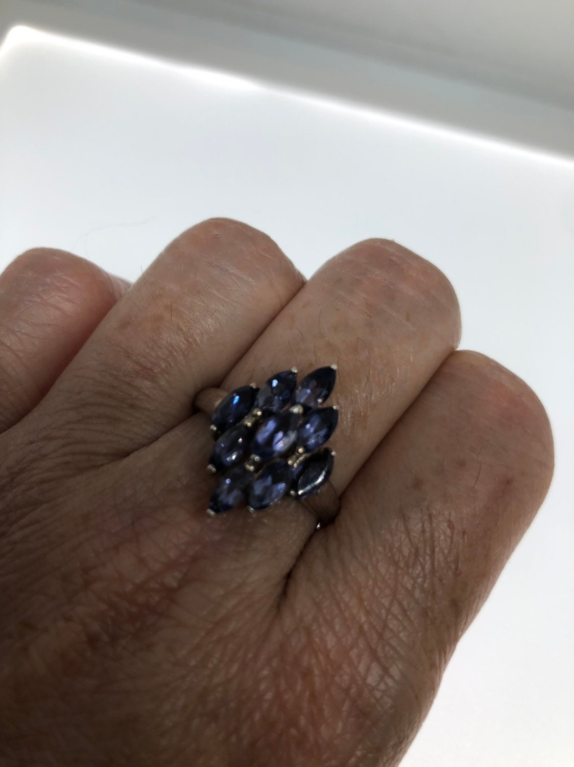Vintage Blue Tanzanite Setting 925 Sterling Silver Gothic Cocktail Ring