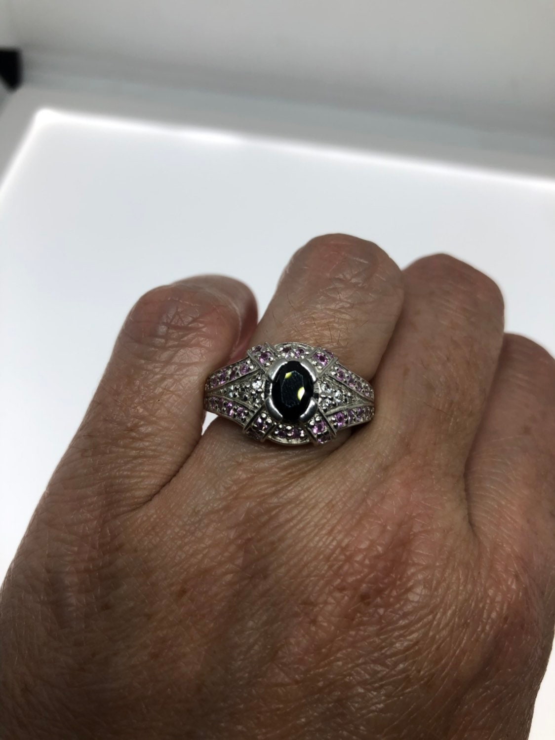 Vintage Handmade Deep Blue Sapphire Setting 925 Sterling Silver Gothic Ring