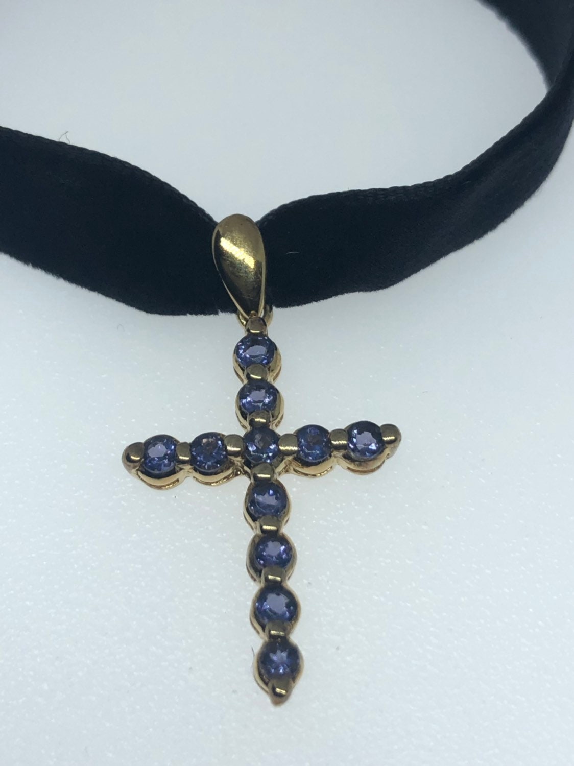 Vintage Handmade Sterling Silver Iolite Celtic Cross Pendant