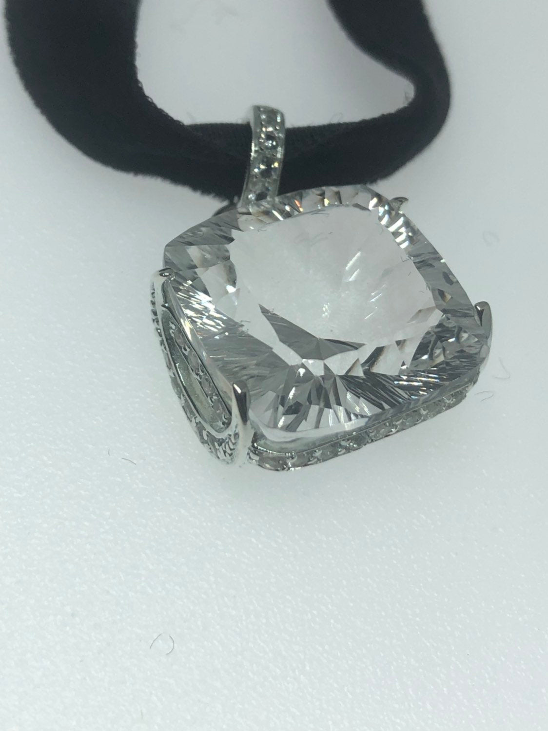 Vintage Handmade 925 Sterling Silver Rhodium White Topaz White Sapphire Pendant Choker