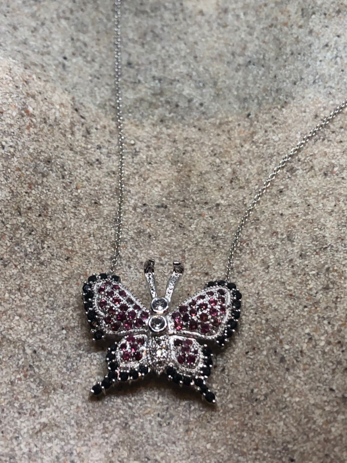 Handmade 925 Sterling Silver Vintage Genuine Gemstone Butterfly Choker