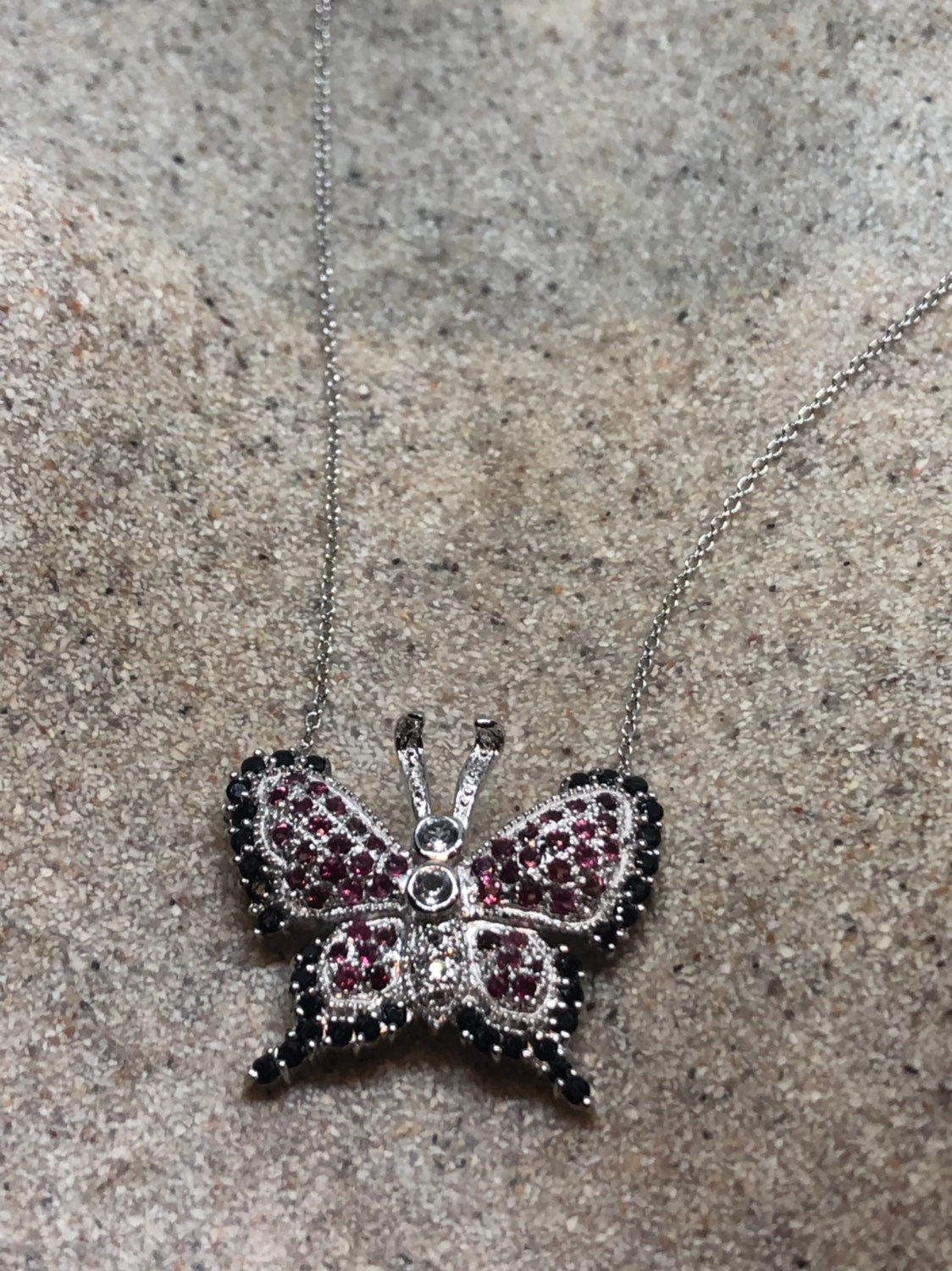 Handmade 925 Sterling Silver Vintage Genuine Gemstone Butterfly Choker