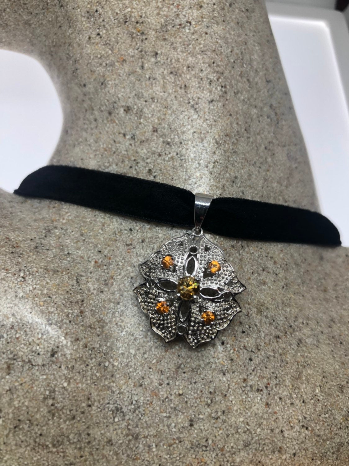 Vintage Handmade Sterling Silver Golden Lemon Citrine and gore Opal Pendant