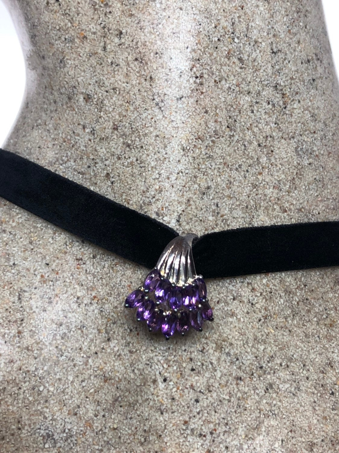 Vintage Handmade 925 Sterling Silver Purple Amethyst Deco Pendant