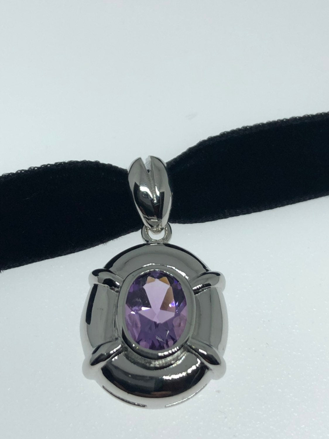 Vintage Handmade 925 Sterling Silver Purple Amethyst Deco Pendant