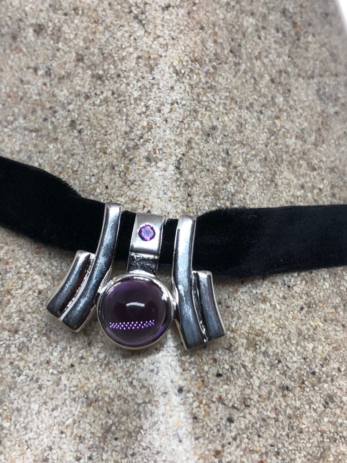 Vintage Handmade 925 Sterling Silver Purple Amethyst Deco Pendant