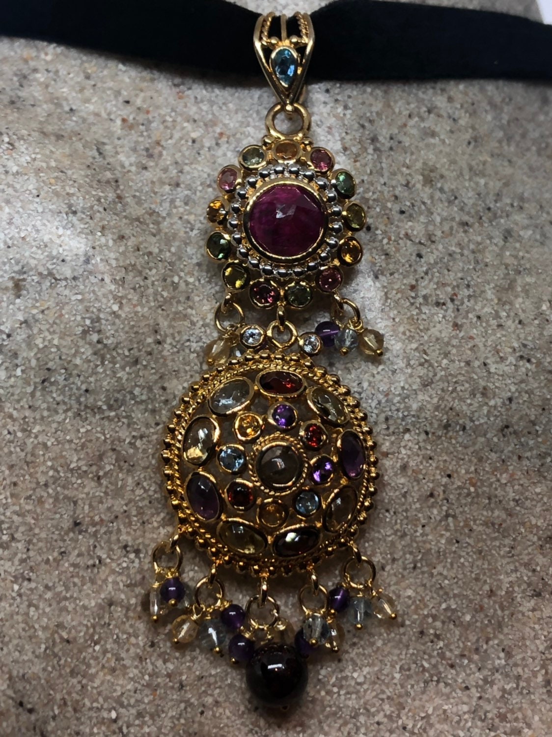 Handmade Golden Sterling Silver Garnet Ruby Gemstone Pendant Necklace