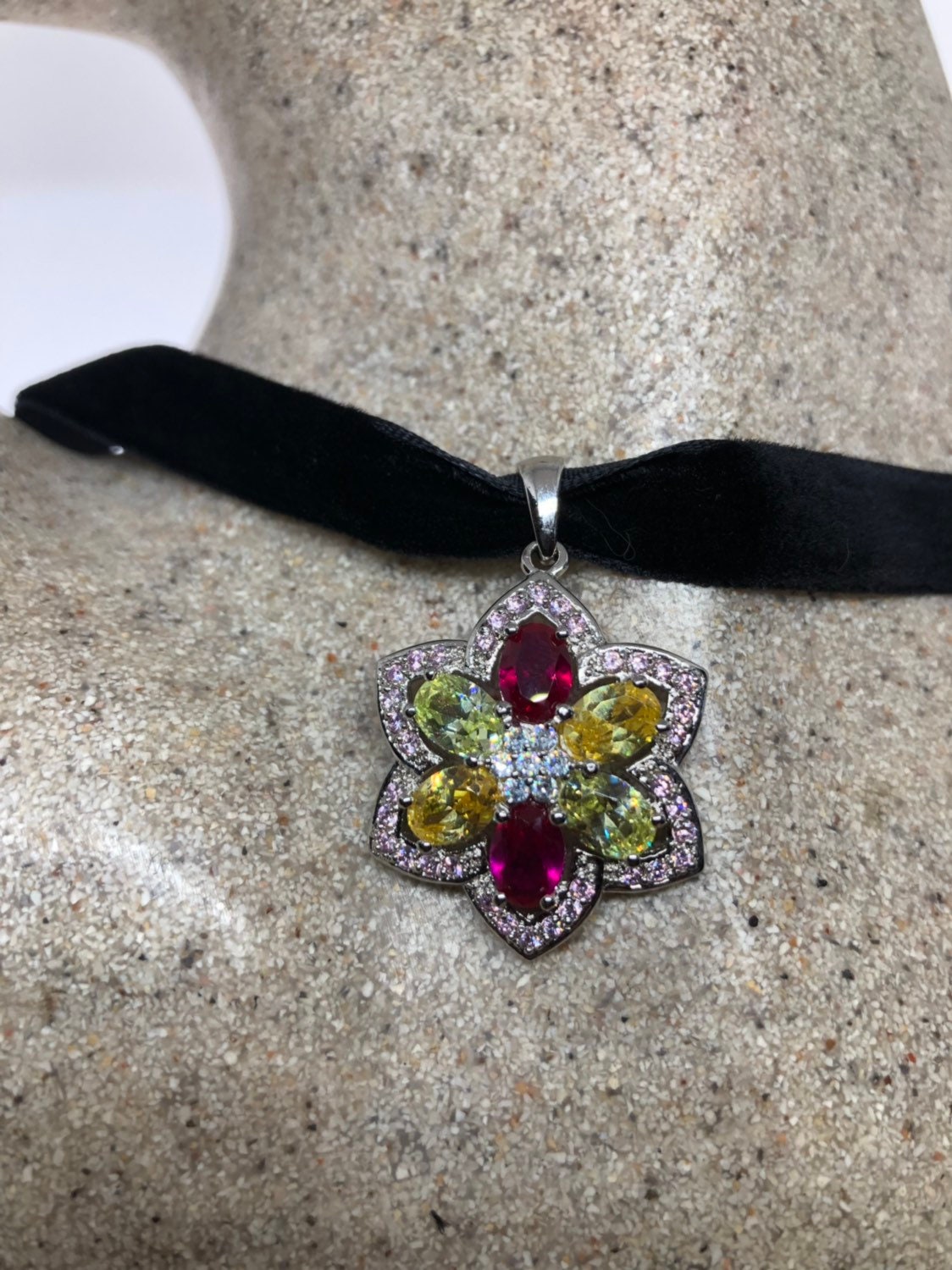 Vintage Handmade 925 Sterling Silver Genuine Garnet, hotsell Mixed Gemstone and Citrine Antique Pendant Necklace