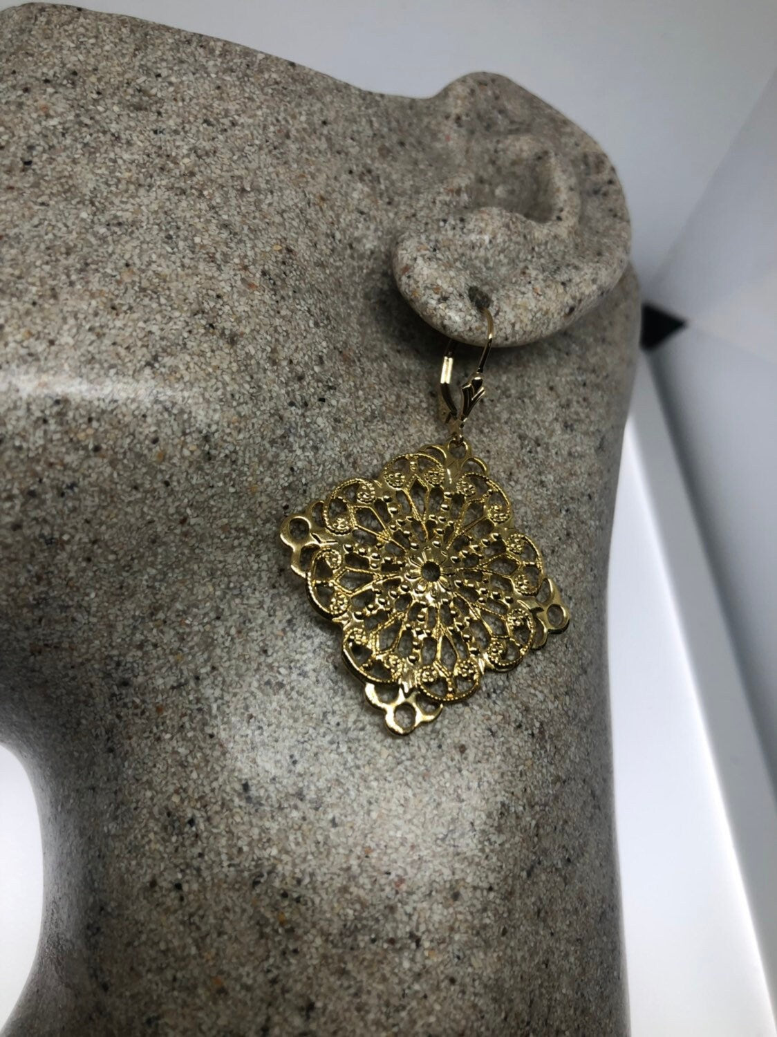 Vintage Golden Bronze Lace Dangle Earrings