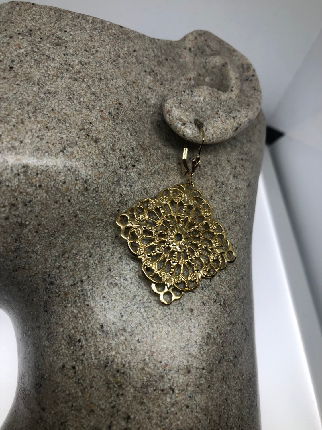 Vintage Golden Bronze Lace Dangle Earrings