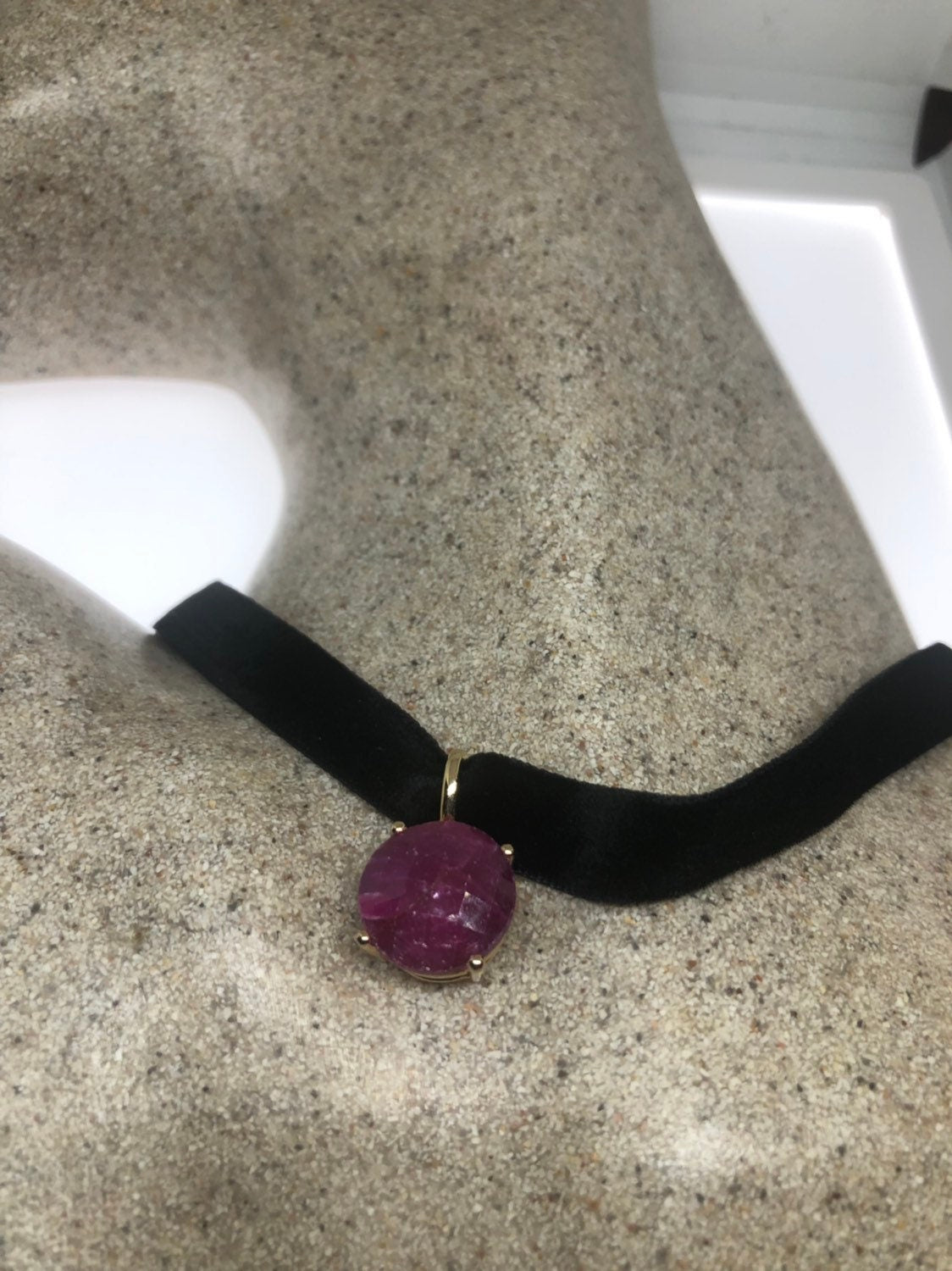 Vintage Handmade 925 Sterling Silver Gold Ruby Pendant
