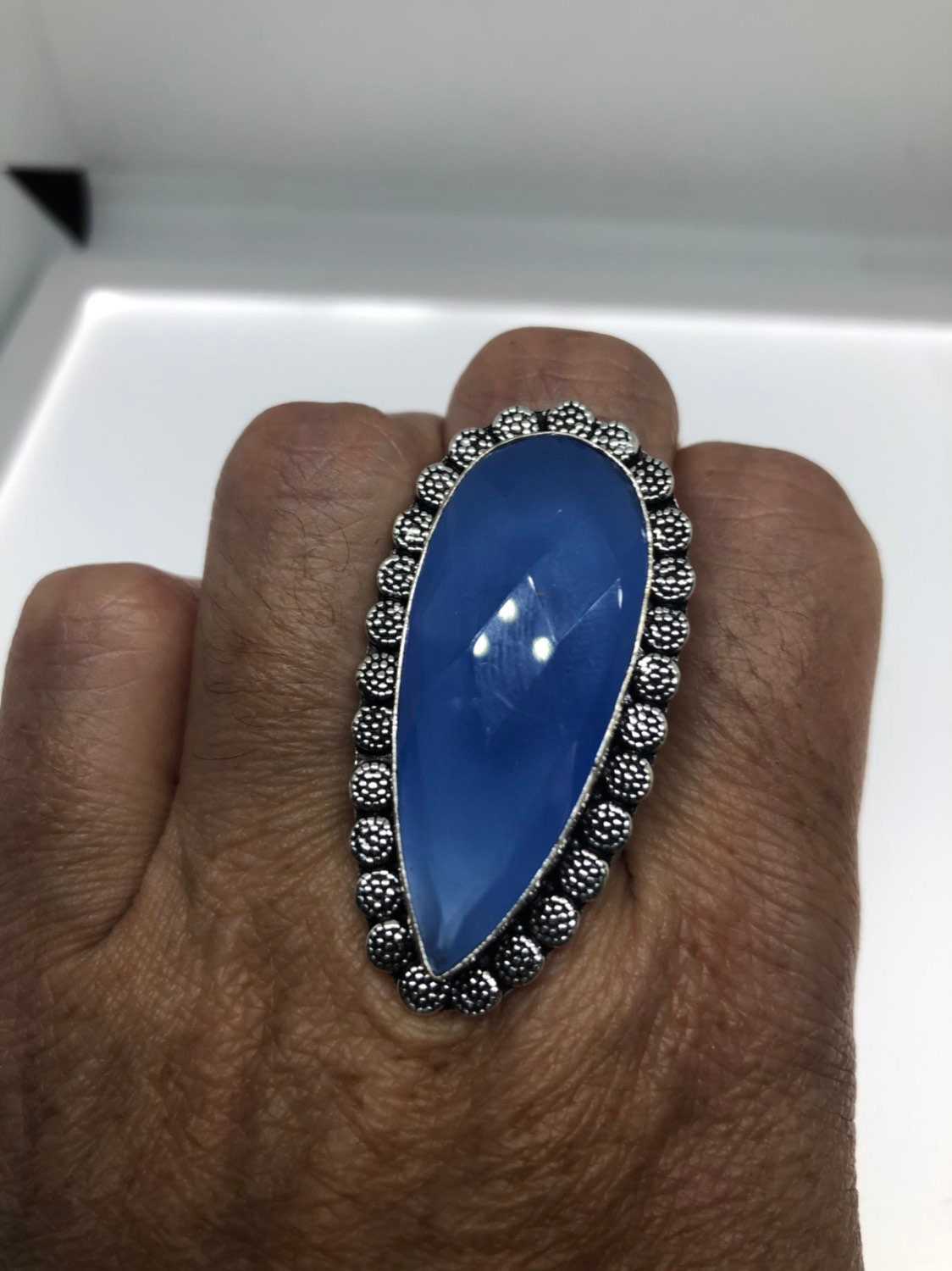 Vintage Genuine Blue Chalcedony Cocktail Statement Ring