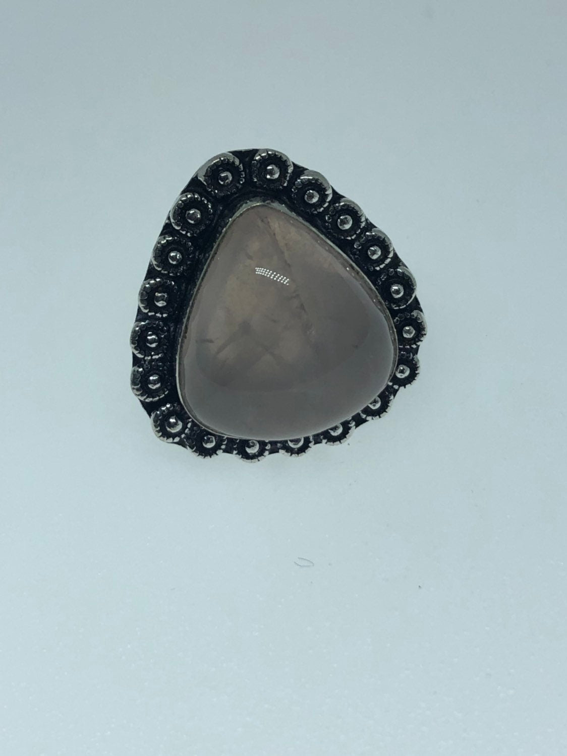 Vintage Pink Rose Quartz Silver Ring