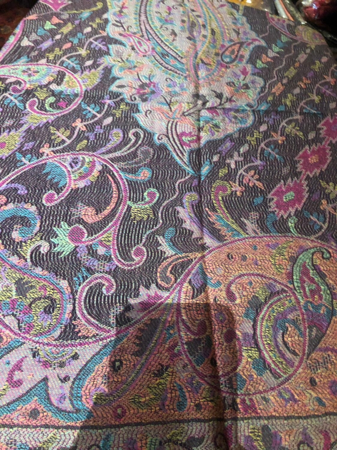 Black Vintage Paisley Brocade Pashmina Scarf Wrap Shawl