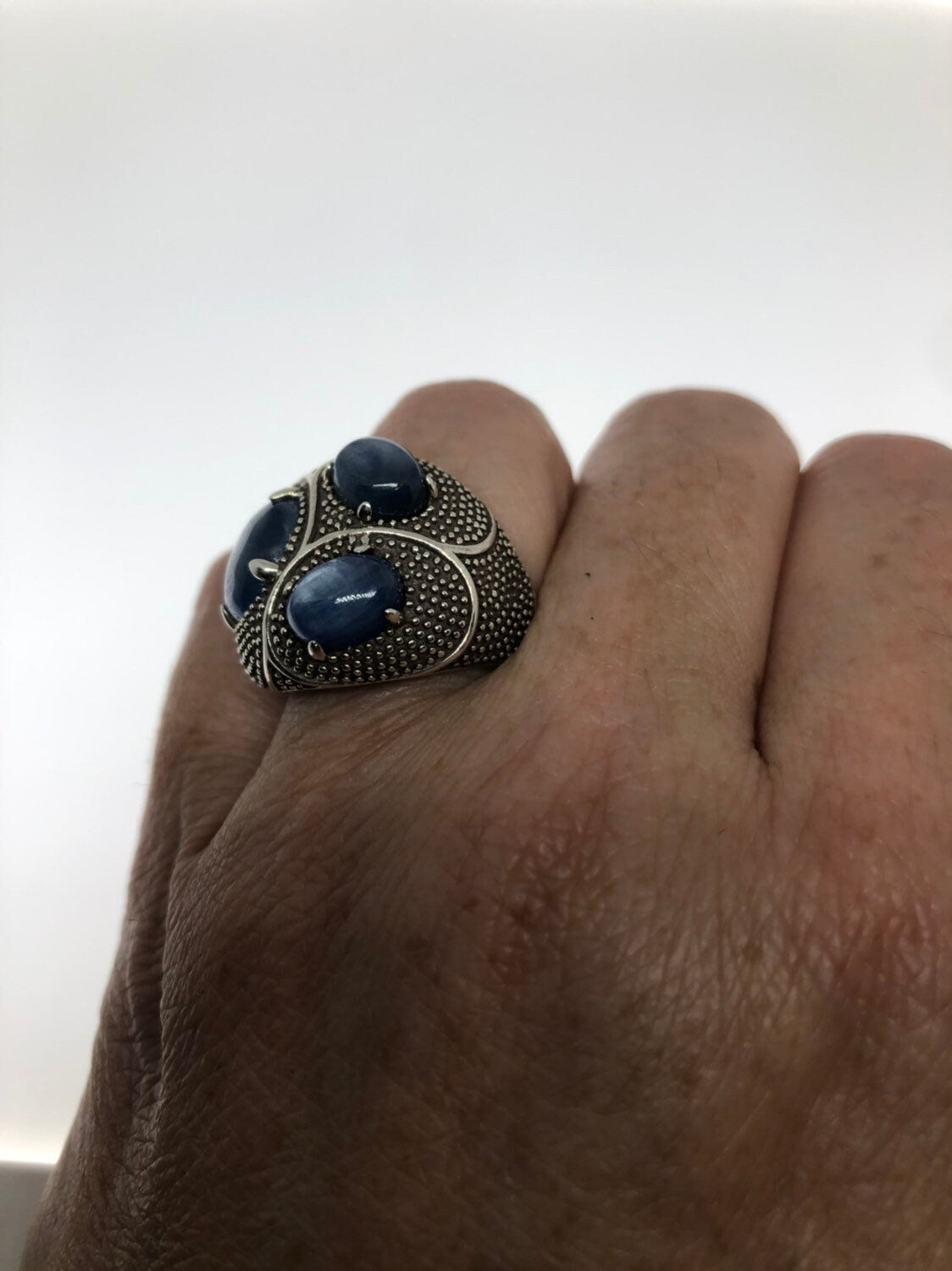 Vintage Blue Sapphire 925 Sterling Silver Cocktail Ring