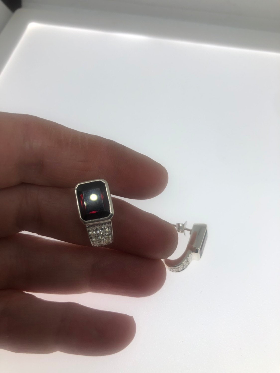 Vintage Bohemian Garnet Earring 925 Sterling Silver Button