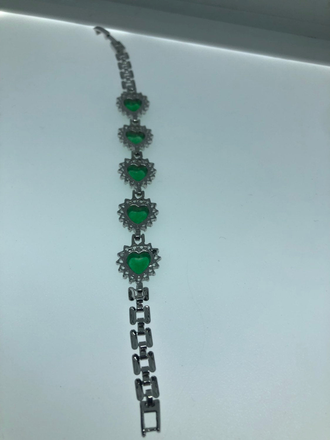 Vintage Green Jade Heart Bracelet Silver White Bronze