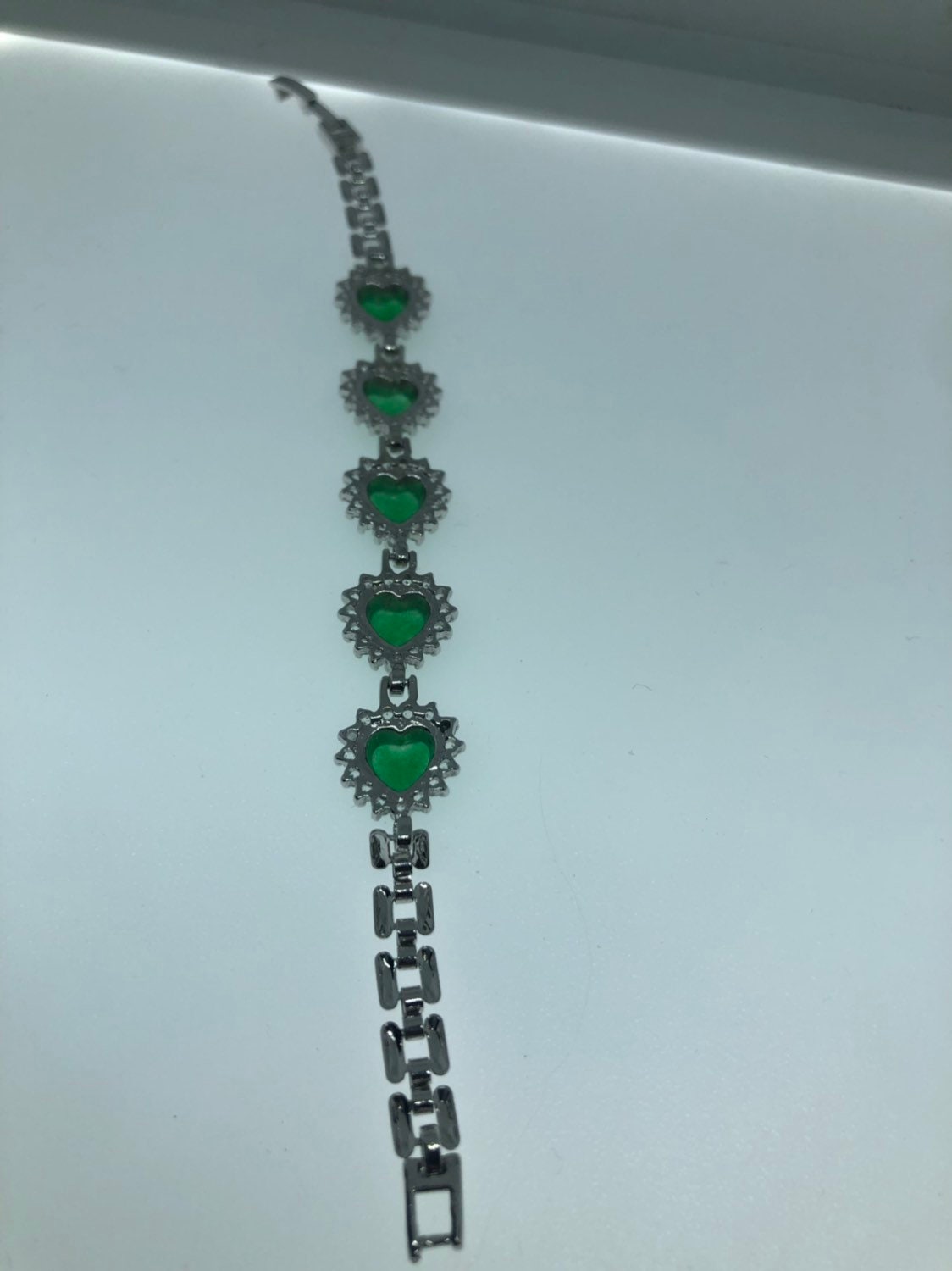 Vintage Green Jade Heart Bracelet Silver White Bronze