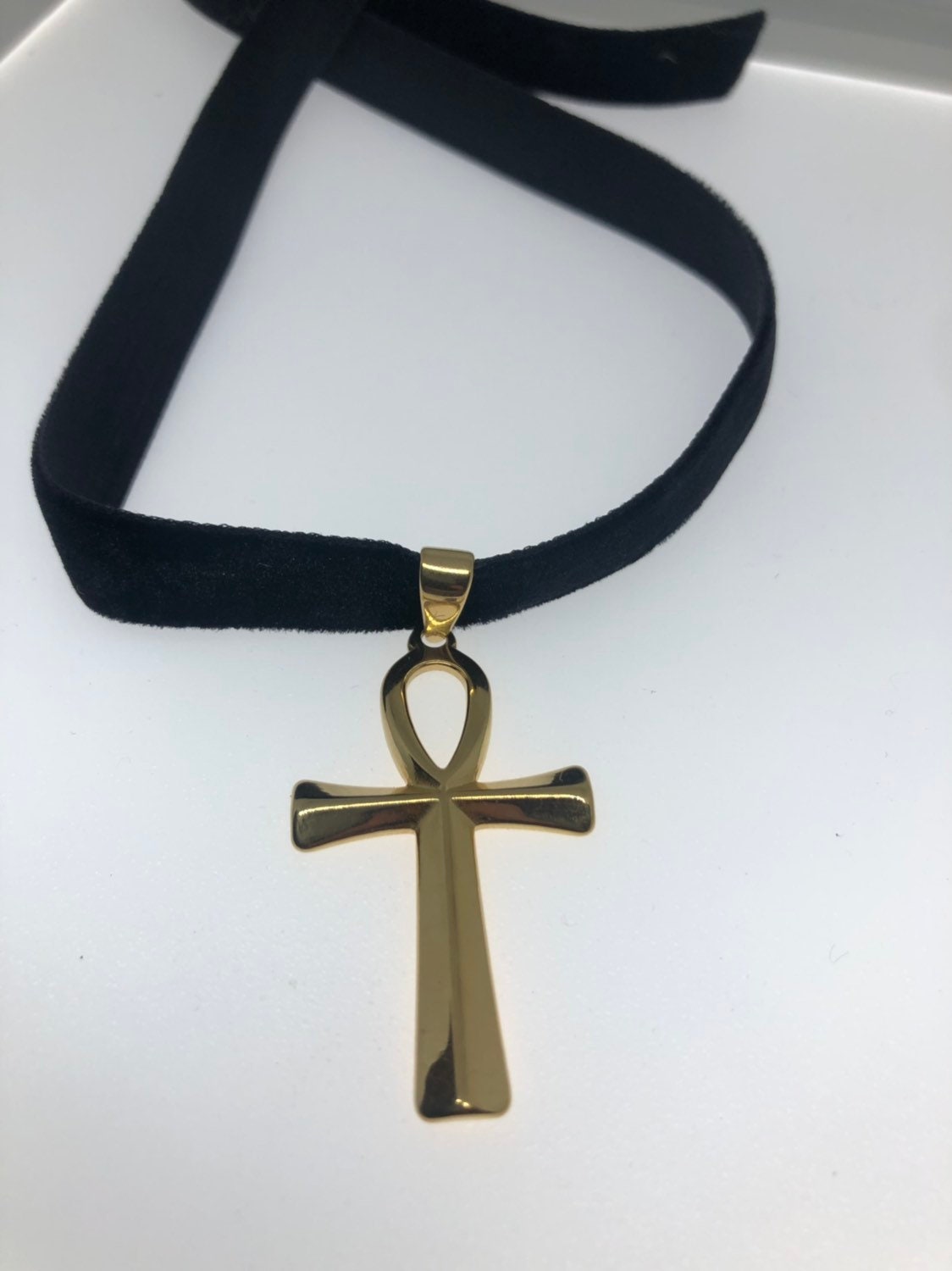 Golden Egyptian Ankh Pendant Choker