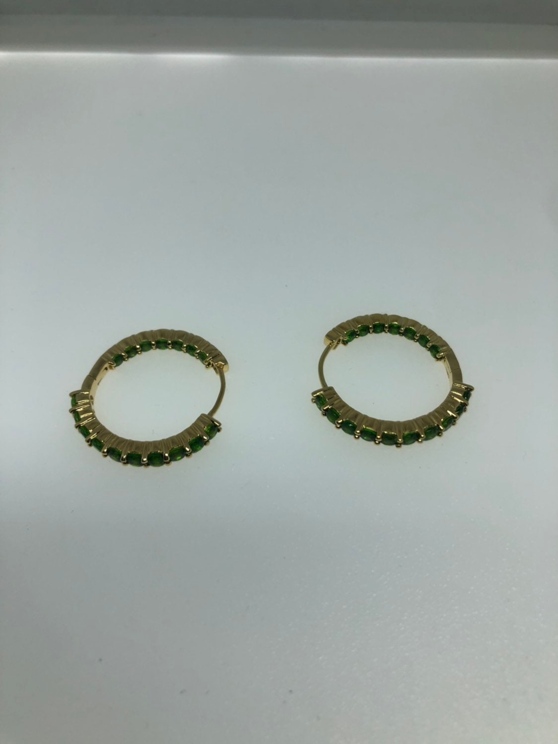 Vintage Handmade 925 Sterling Silver Chrome Diopside Hoop Earrings