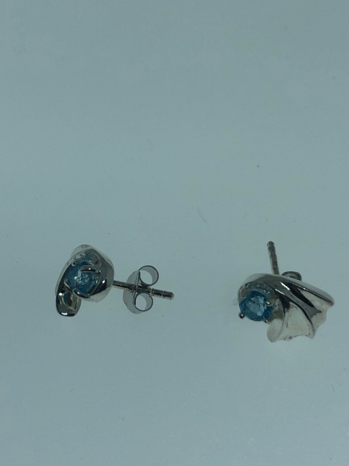 Vintage Blue Topaz Gemstone 925 Sterling Silver Stud Earrings