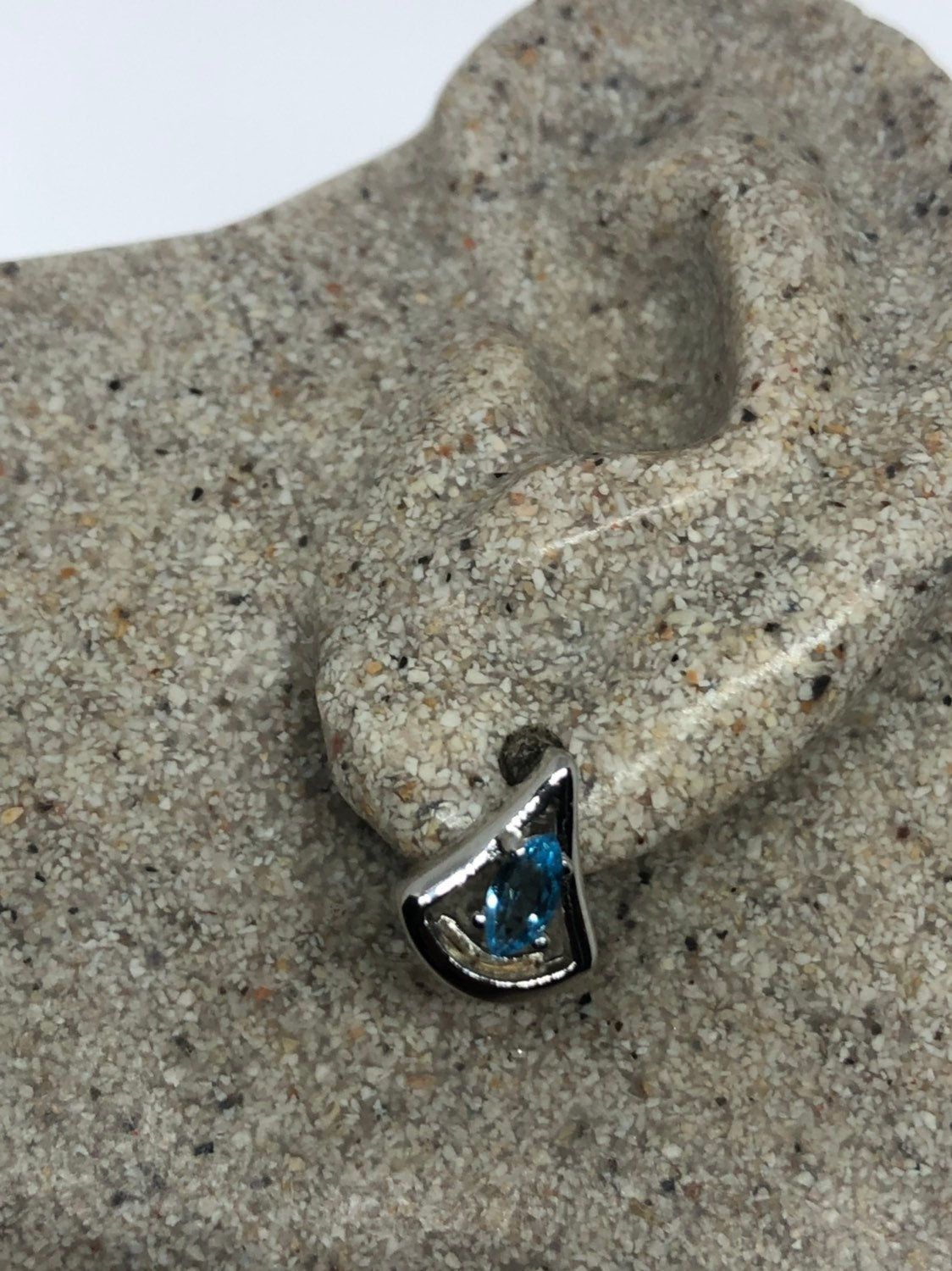 Vintage Blue Topaz Gemstone 925 Sterling Silver Stud Earrings