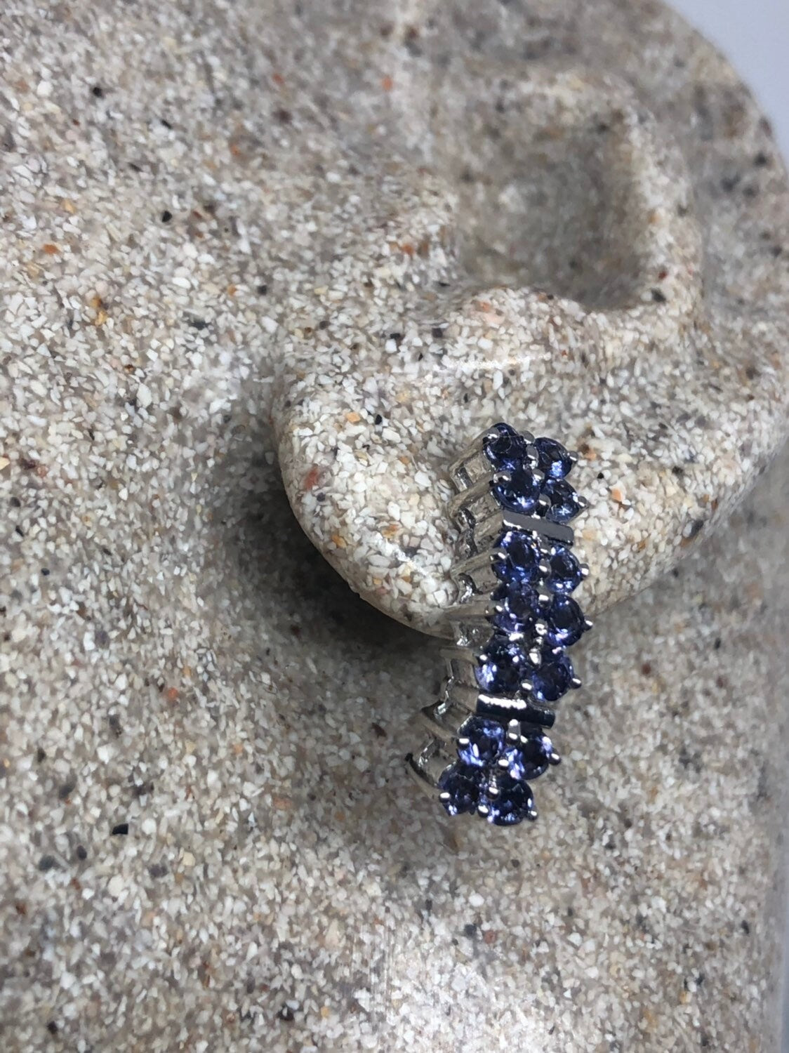 Vintage Handmade Sterling Silver Deep Blue Iolite Hoop Earrings