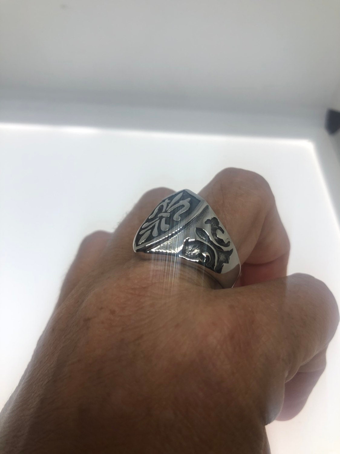 Vintage Gothic Silver Stainless Steel Fleur De Lis Mens Ring