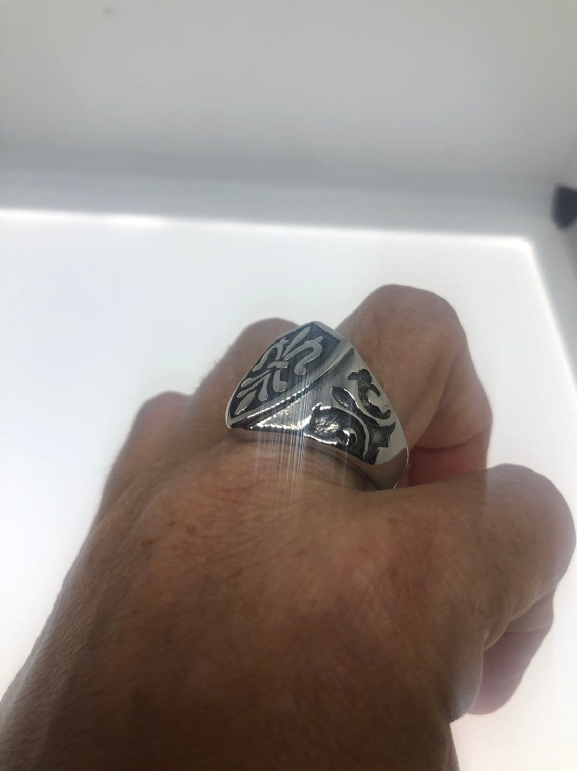Vintage Gothic Silver Stainless Steel Fleur De Lis Mens Ring