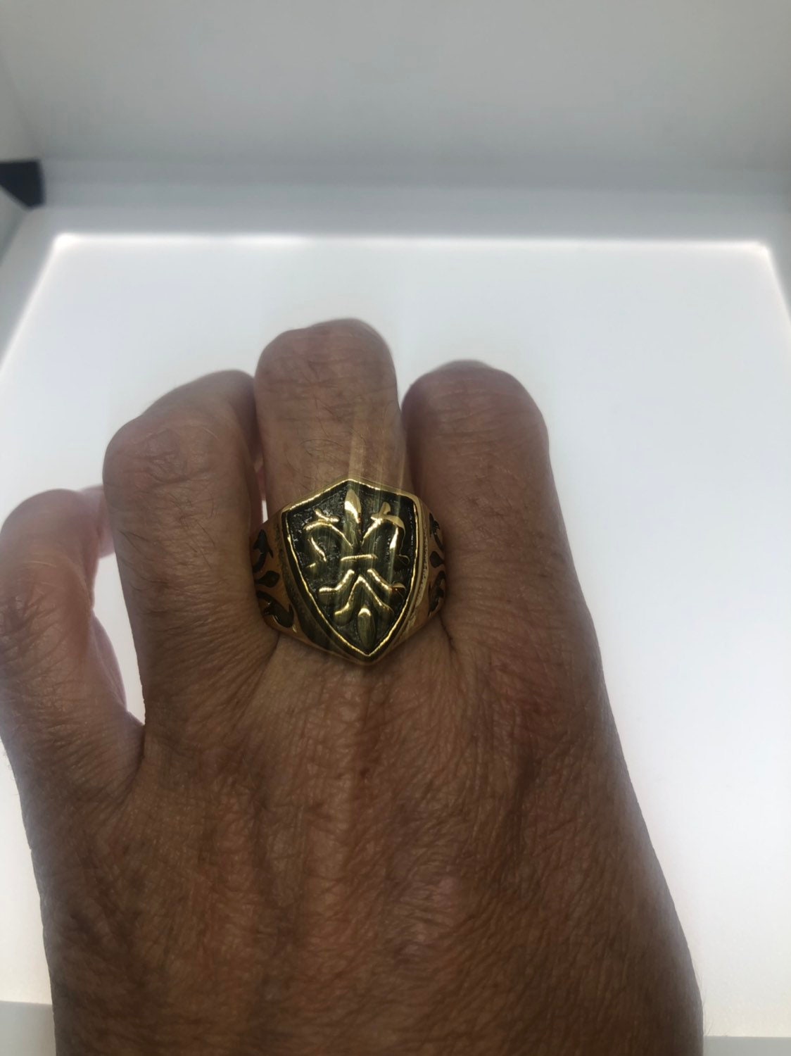 Vintage Gothic Golden Stainless Steel Fleur De Lis Mens Ring