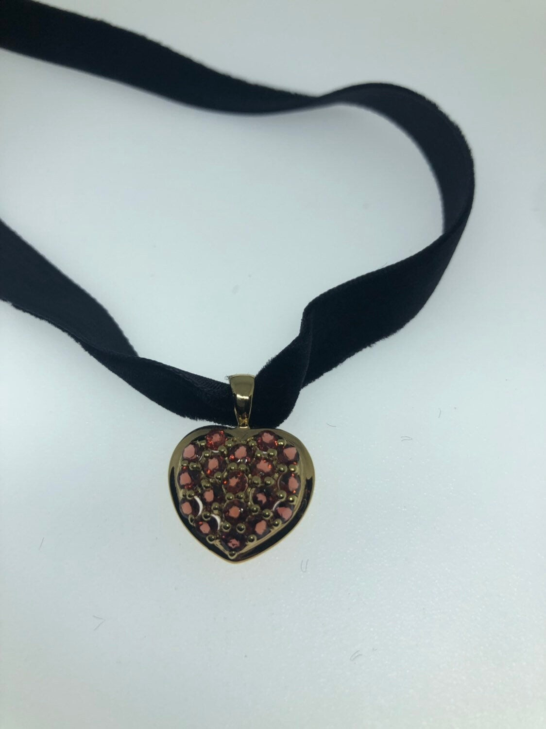 Vintage Handmade Golden 925 Sterling Silver Genuine Garnet Antique Heart Pendant Necklace