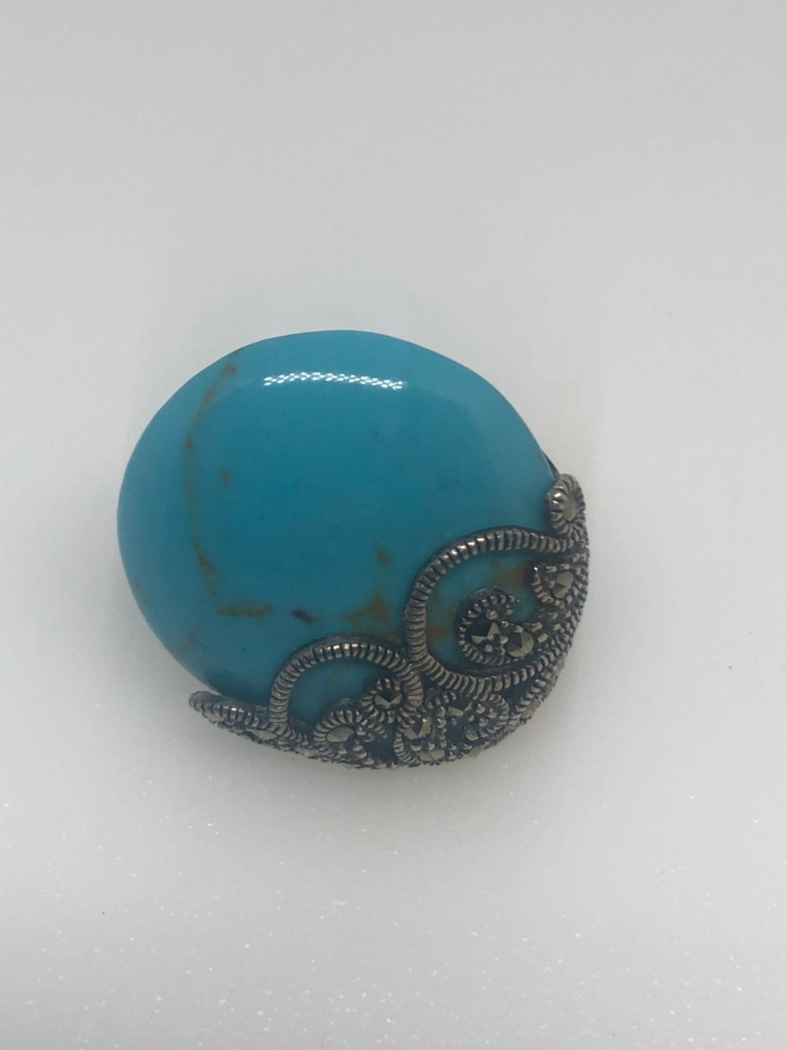 Vintage Turquoise Howlite Gemstone 925 Sterling Silver Marcasite Ring