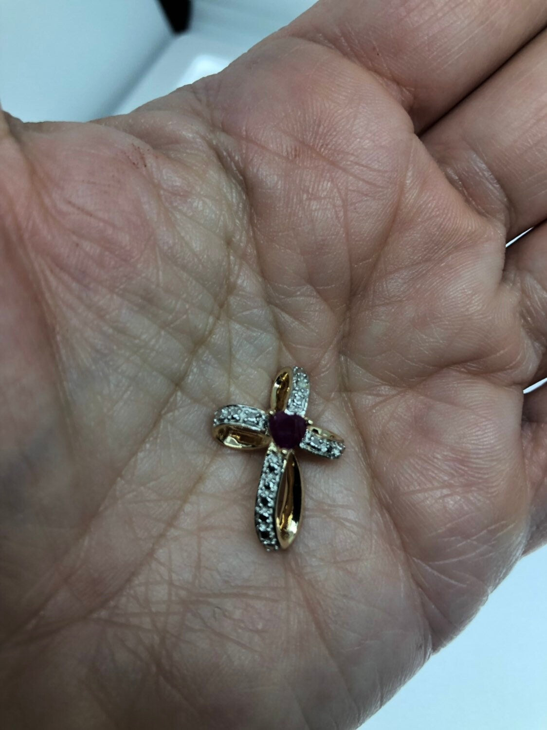 Vintage Handmade 925 Sterling Silver Ruby White Sapphire Cross Pendant Choker