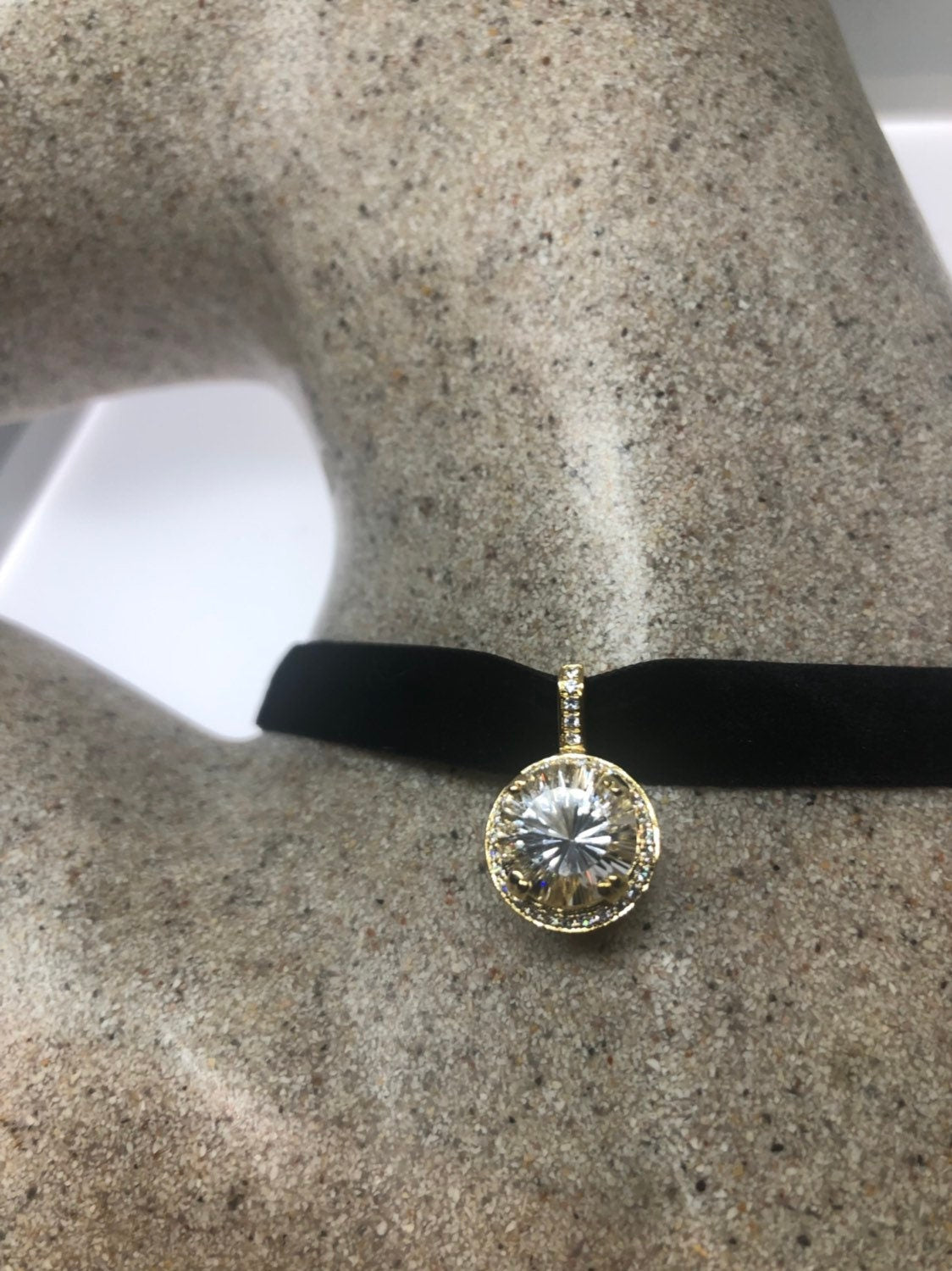 Vintage Handmade 925 Sterling Silver Rhodium White Topaz White Sapphire Pendant Choker