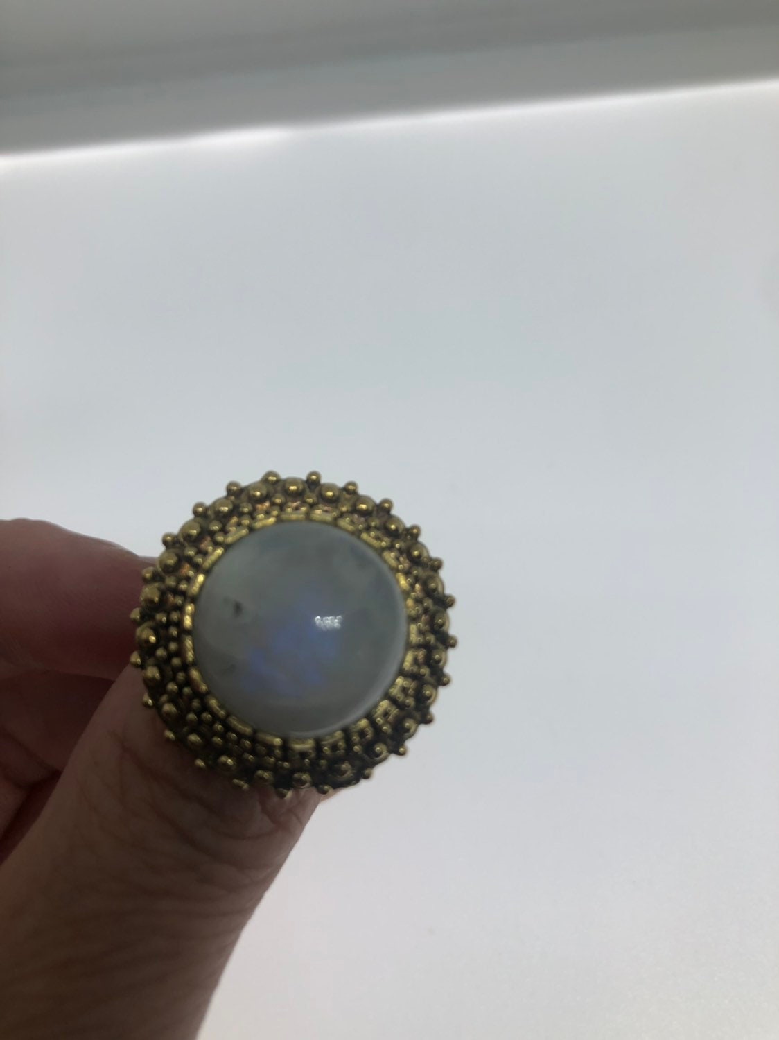 Vintage Rainbow Moonstone Stone Brass Ring